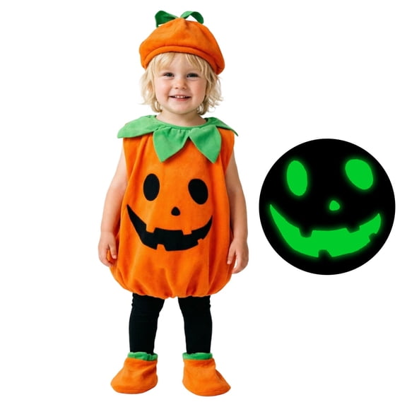 Gunia Baby Pumpkin Costume For Boys Girls Glow In The Dark Cosplay Halloween Costumes Role Play Toddler Dress Up Outfit Holiday Party Wear,Orange