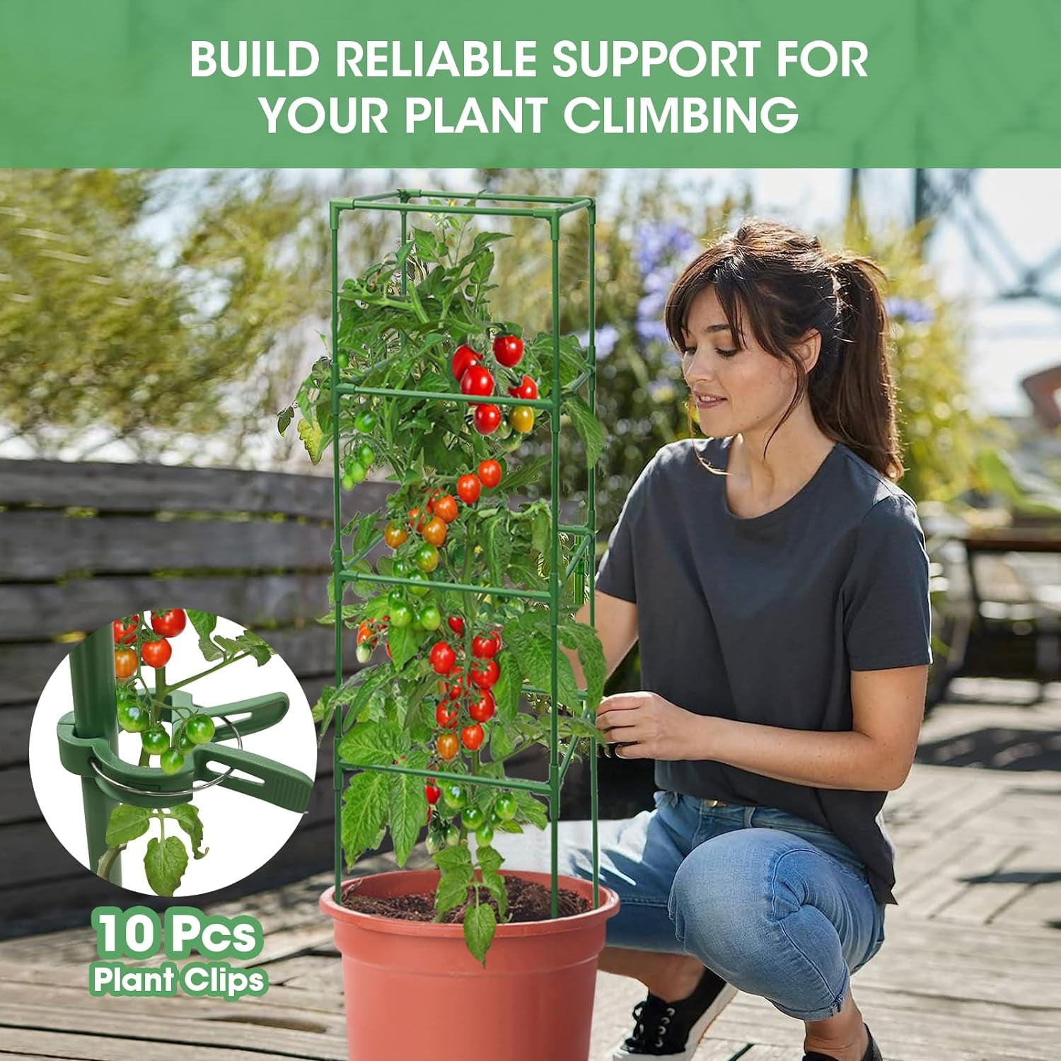 3 Pack Tomato Cages,Square Tomato Plant Stakes Support Cages Trellis for Garden Climbing Vegetables Flowers Fruits,Extra Bold