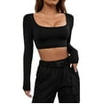 thumbnail image 2 of WCJM Long Sleeve Crop Tops for Women Ribbed Square Neck Slim Fitted Casual Y2K Top Fashion Women's Long Sleeve T-Shirt, 2 of 8