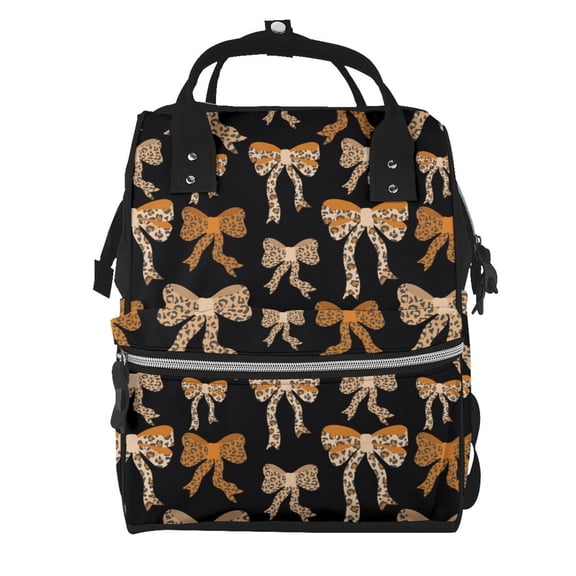 Fuzoiu Ribbon bows with leopard Print Diaper Bag Backpack,Baby Essentials Travel Tote,Multi function Waterproof Diaper Bag, Travel Essentials Baby Bag - Unisex