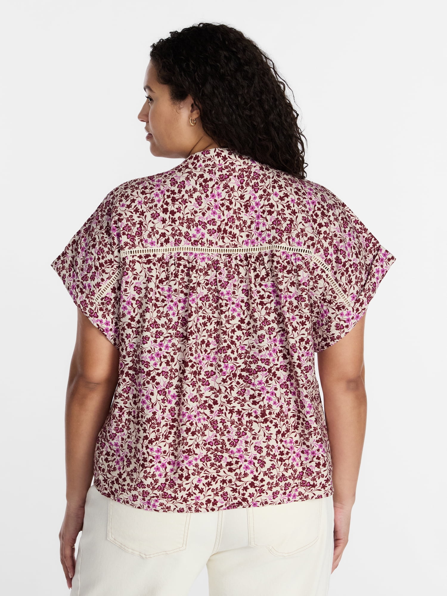 Terra & Sky Women's Plus Short Sleeve Popover Blouse, Sizes 0X-5X