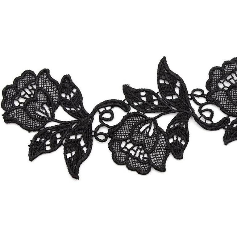 8.66 Wide Black Lace Trim, Crochet Floral Embroidery Cotton Lace