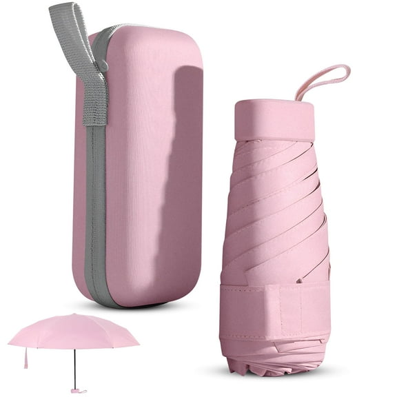 Bocaoying Mini Folding Umbrella with Case,Lightweight Portable Umbrella,Light Compact Rain Umbrella for Travel Outdoor Daily Use,Small Sun & Rain Pocket Umbrella for Girls and Women(Pink)