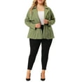 thumbnail image 2 of Unique Bargains Juniors' Plus Size Lapel Zipper Drawstring Waist Moto Jacket 1X Green, 2 of 6
