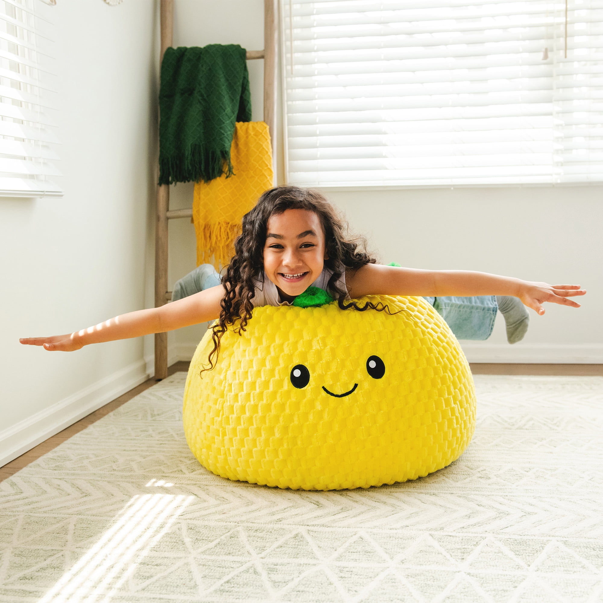 Big Joe Pineapple PlushiPals 2 Pack Super Soft Bean Bag Chair for Kids, Ultra-Soft Plush Polyester Blend, 2.5 feet Refillable