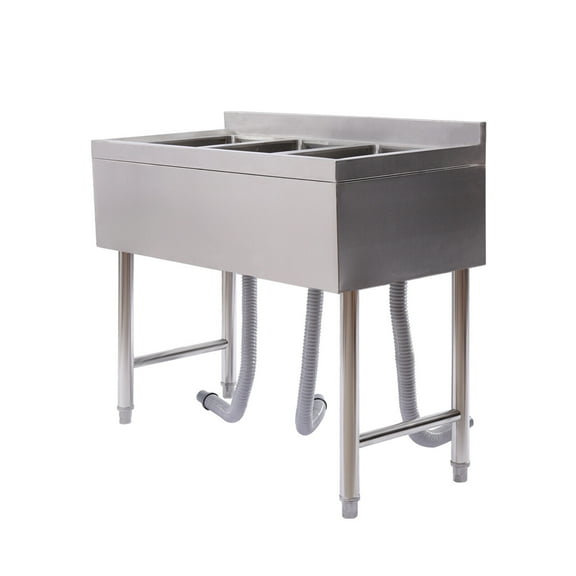 3 Compartment Stainless Steel Commercial Kitchen Bar Sink W/ 3 Drainboards 3-Compartment Sink