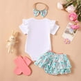 thumbnail image 4 of Easter Outfits for Toddler Girls 2T Short Sleeve Embroidered Romper & Floral Dress Set With Bow Socks 4 Piece Summer Outfit Green,3-6M, 4 of 5