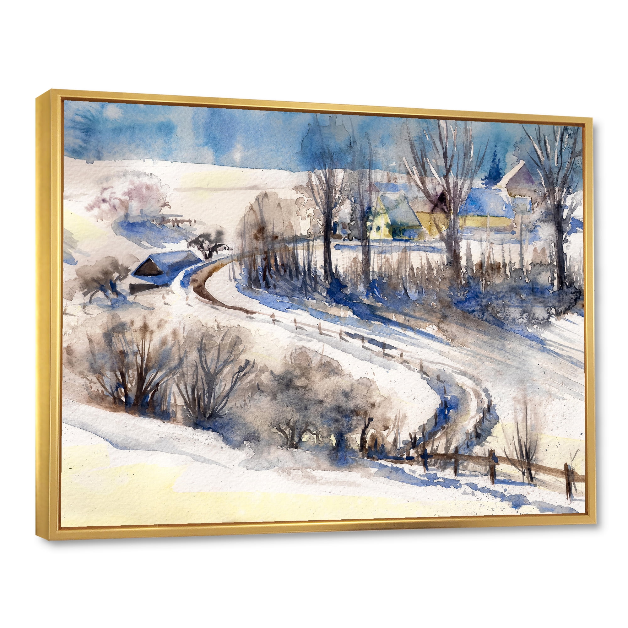 Designart 'Country Road In Winter Times Landscape I' Traditional Framed Canvas Wall Art Print