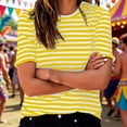 thumbnail image 4 of Essentials Womens Tees Tops Basic Shirts Stripe Print Short Sleeve Crew Neck Casual 2025 Summer Outfits Black, 4 of 6