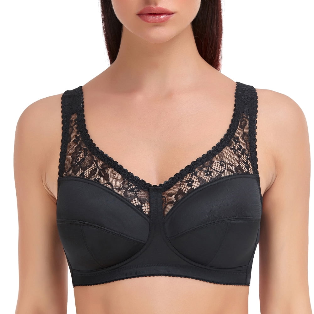 Ultimate Lift Stretch Full-figure Seamless Lace Cut-out Bra For Women  Gathered Underwear Breathable-2XLBlack 