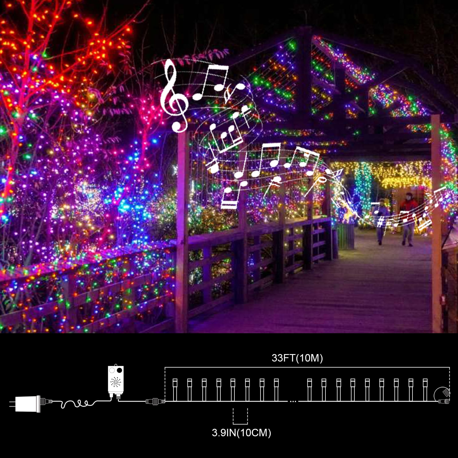 LAMPHOME 33ft Music Christmas Mini Lights,100 LED Fairy Starry String Light Plug in for Indoor Outdoor Xmas Tree Wedding Party Decoration (Four Colors)