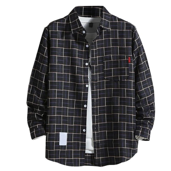 Plaid Shirts for Men Regular Fit Big and Tall Casual Shirts Long Sleeve Button Down Shirts with Pockets Black 2XL