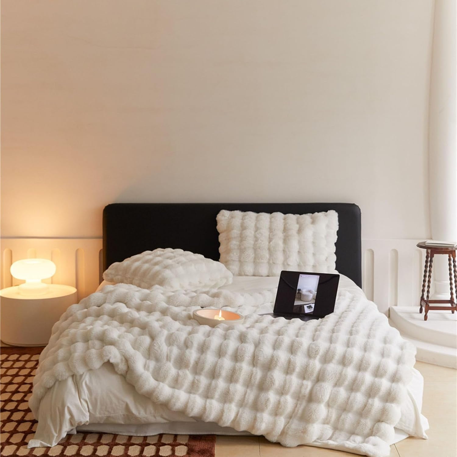The Bunny Blanket for Adults,Bunny Blanket for Women,Cozy Plush Blankets for Girls,Soft Fuzzy Faux Fur Throw Blankets,The Bubble Throw Set for Couch Chair Bed Sofa