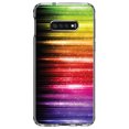 thumbnail image 1 of DistinctInk Clear Shockproof Hybrid Case for Samsung Galaxy S10e (5.8" Screen) - TPU Bumper, Acrylic Back, Tempered Glass Screen Protector - Rainbow Light Glowing Lines, 1 of 2