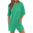 thumbnail image 3 of Oversized Romper Shorts for Women Reversible Summer Casual Short Sleeve One Piece Short Jumpsuit with Pockets (L, Green #A), 3 of 8
