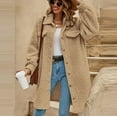 thumbnail image 4 of Njoeus Women's Lapel Collar Open Front Long Fleeces Jacket Cardigan Button Sherpas Coat Warm Winter Outwear Jackets, 4 of 8