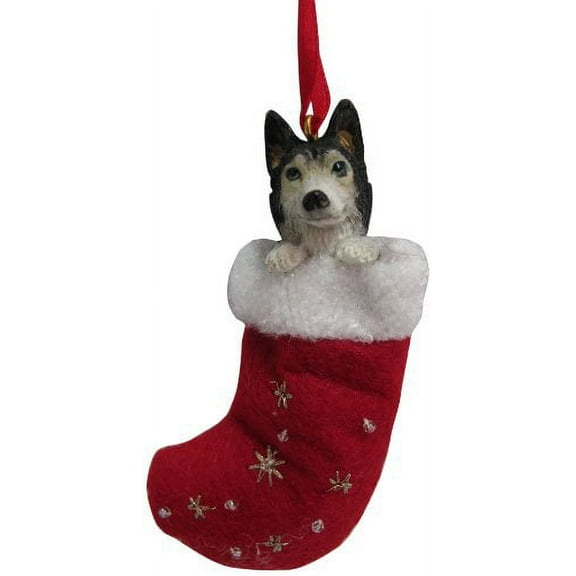 Siberian Husky Christmas Stocking Ornament w "Santa's Little Pals" Hand Painted