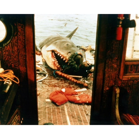 Jaws Bruce the shark biting his way through Orca stern 8x10 inch photo