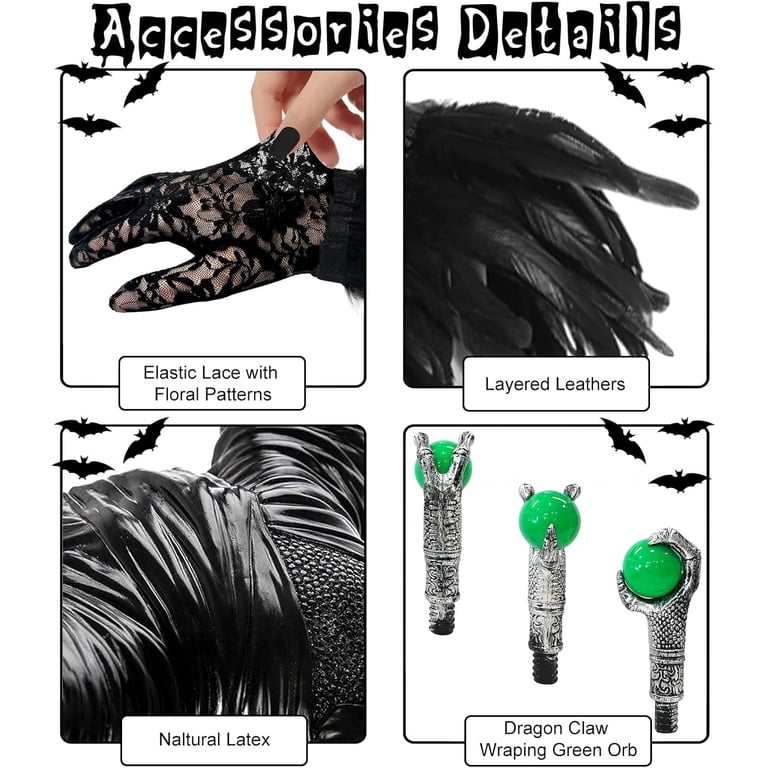 Black Evil Queen Accessories Set With Feather Shawl & Cuff - Halloween Cosplay Gothic Costume