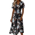 thumbnail image 2 of Boho Dresses for Women Short Sleeve Wrap V-Neck Hight Waist Sundress Casual Summer Beach Vacation Dress, 2 of 7