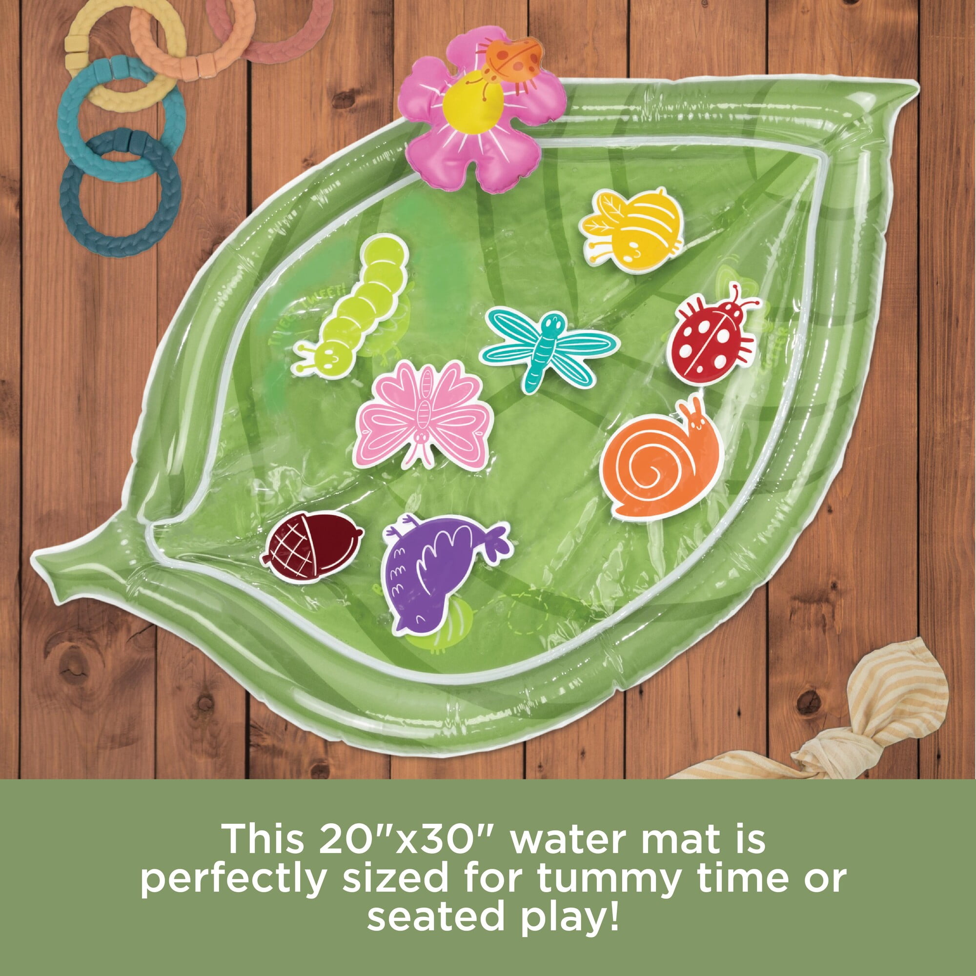 MindWare Sensory Sprouts Inflatable Baby Water Mat for Tummy Time, Bugs and Creatures Theme
