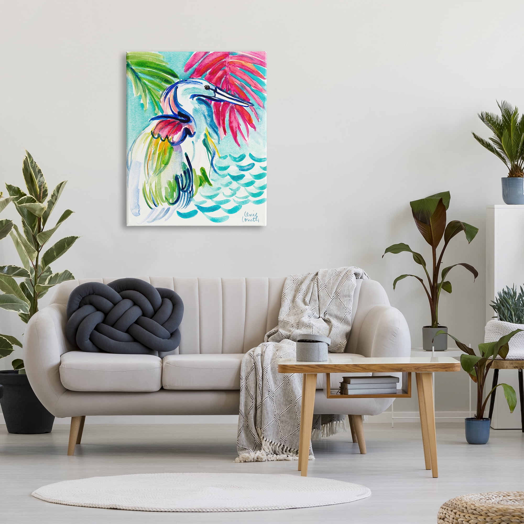 Stupell Industries Water Crane Bird Tropical Waves Vibrant Pink Palm, 30 x 40, Design by Lanie Loreth