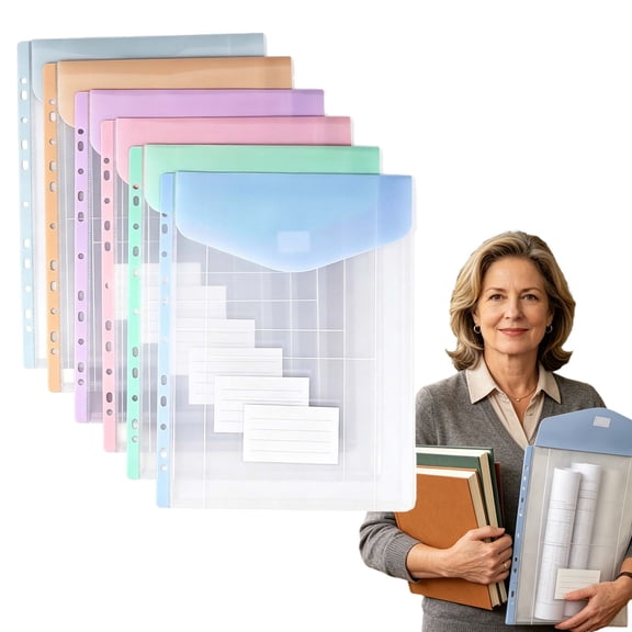 11-Hole Expanding File Pockets, 6Pcs Plastic Binder Envelopes with Snap Closure and Labels, Heavy Duty Expandable Folders Holds 200 Sheets for 2/3/4 Ring Binders(Light blue)