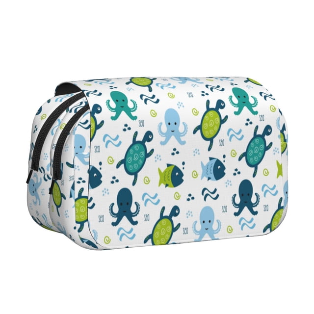 Easygdp Cartoon Sea Creatures para Estuche de Lápices con Tapa Flip, Suministros de Oficina y Universidad para Adolescentes y Adultos
