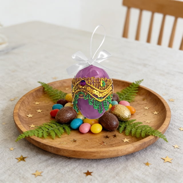 Colgante de huevo de Pascua con lazo | Huevo decorativo colgante de plástico | Adorno navideño para interiores, ideal para rellenar cestas de Pascua | Decoración para fiestas