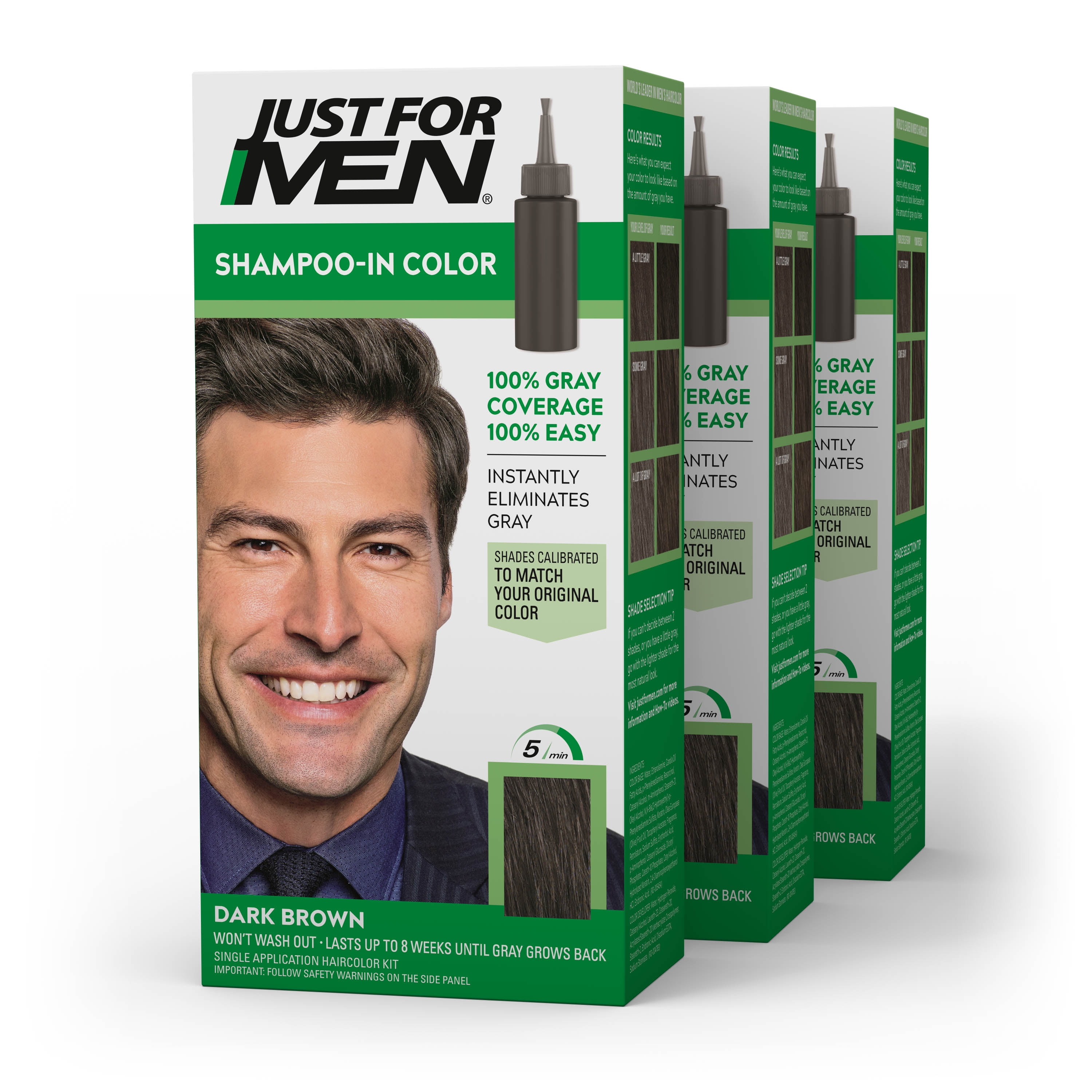 Just For Men, Shampoo-in Hair Dye, H-55 Real Black, 3 Pack