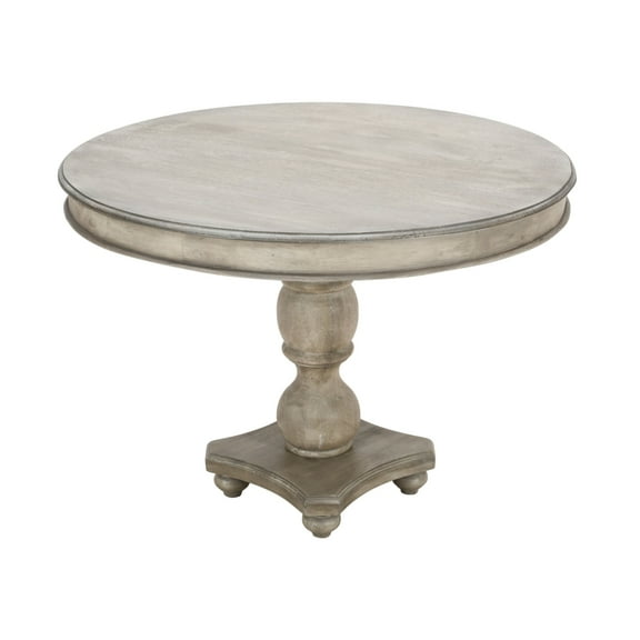 42 Inch Handcrafted Mango Wood Dining Table with Pedestal Base, Round Molded Top, Washed White- Saltoro Sherpi