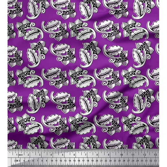Soimoi Georgette Viscose Fabric Leaves & Floral Block Print Fabric by The Yard 42 Inch Wide