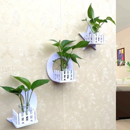 

2/3 PCS Punch-free Hydroponic Plant Pot Rack Set Adhesive Wall-mounted Flower Pot Holder For Hydroponics Plants Home Garden Wedding Decor Stars Moon Sun