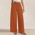 thumbnail image 4 of SELONE Orange Palazzo Pants for Women's Palazzo Plus Size Lounge Pants with Pockets Cotton Linen Wide Leg Elastic Waist Full Length Trouser Loose Beach Pants Solid XL Tall Breathable Summer Clothes, 4 of 8