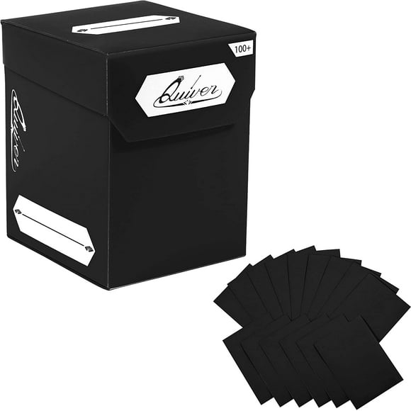 AIR-Black Standard Trading Card Deck Box and Sleeves Bundle - 100+ Quiver Deck Block with Double Dividers (Commander MTG Deck Box MTG) + 100 Artemis Black Card Sleeves with Black interior (66 x 93 mm