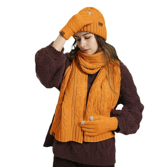 Bibifish 3 PCS Scarf Hat Glove Sets For Womens Winter Warm Three Piece Hat Gloves Scarf Cold Weather Windproof Scarf Hat Glove Sets