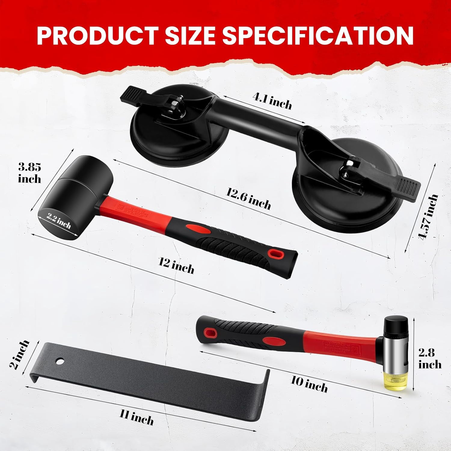Floor Gap Fixer Tool Kit for LVP Laminate Vinyl Floors - DIY Installation & Repair Set with Suction Cup, 2 Rubber Mallets, Pull Bar for Homeowners & Handymen