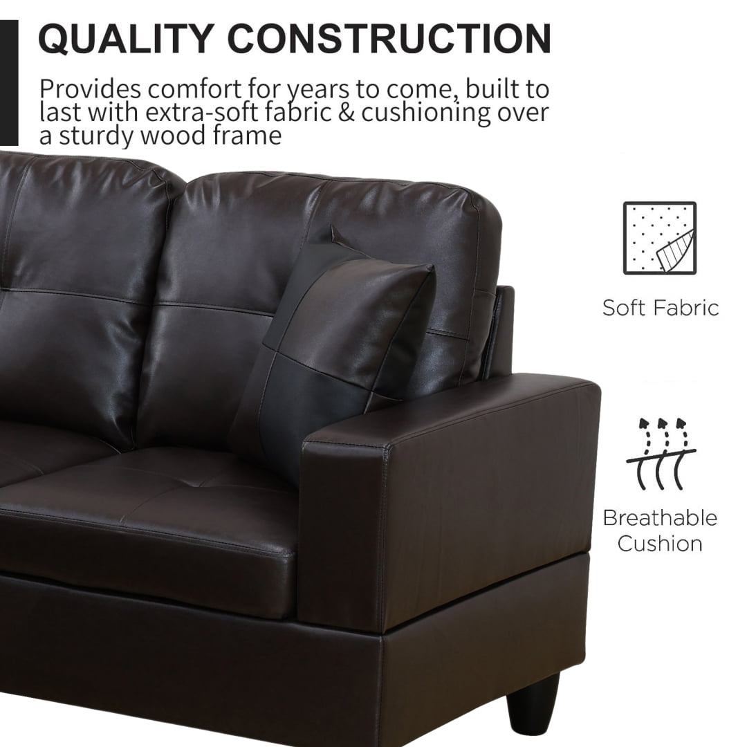 Wzlam Faux Leather 2 Piece Sofa Set with Chaise, L Shaped Sectional Couch Living Room Sofa for Bedrooms, Apartments and Offices, Brown (Facing Left Chaise)