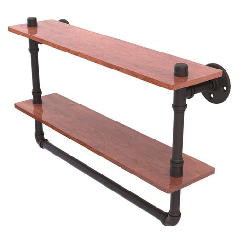 Allied Brass Pipeline 22'' Double Ironwood Shelf with Towel Bar in Oil Rubbed Bronze