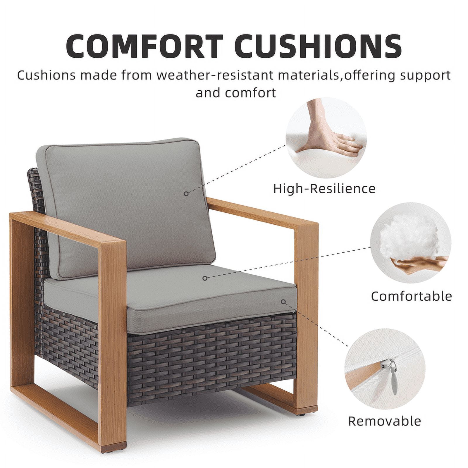 PARKWELL 2 Pack Brown Rattan Indoor-Outdoor Armchair w/Armrests,Padded Cushions Chairs for Patio, Deck, Garden, Yard - Gray