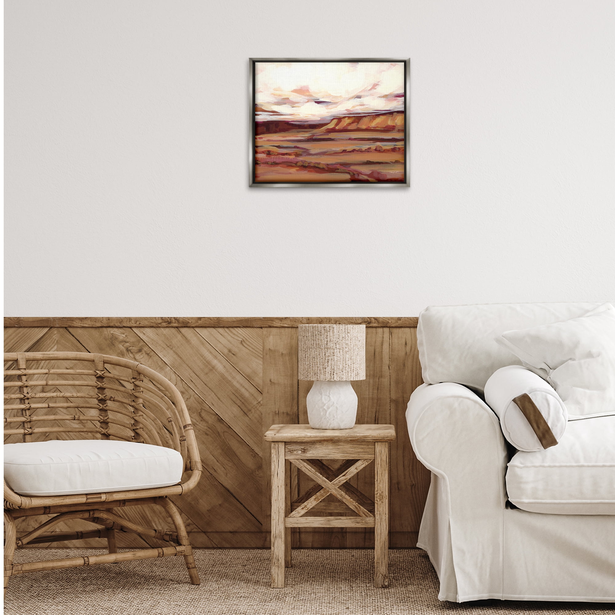 Stupell Industries Mauve Mesa Landscape Landscape Painting Gray Floater Framed Art Print Wall Art, 21 x 17