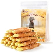 Pawmate Promote Digestion Natural Dog Treats, Chicken Wrapped Pumpkin Biscuits for All Dogs, 11 oz