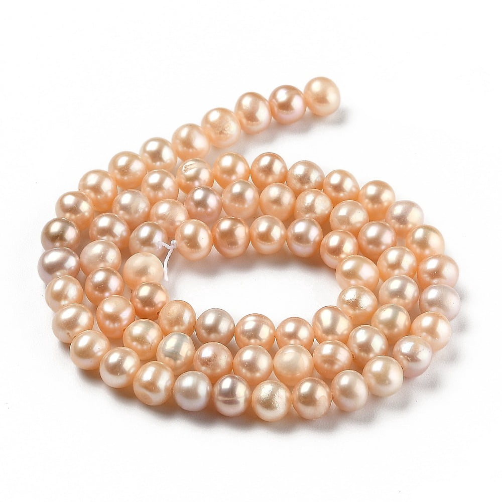 1 Strand Natural Cultured Freshwater Pearl Beads Strands Round Dark Orange 5~6x5.5~6mm Hole: 0.6mm about 69pcs/strand 13.77 inch(35cm)