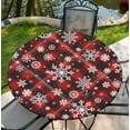 thumbnail image 1 of Housse de Table Ronde pour Tables Rondes 36 Pouces-70 Pouces, Nappe Ajustée avec Élastique pour Fête Intérieure Extérieure Vacances, 60 Pouces, Carreaux de Noël et Neige, 1 of 7
