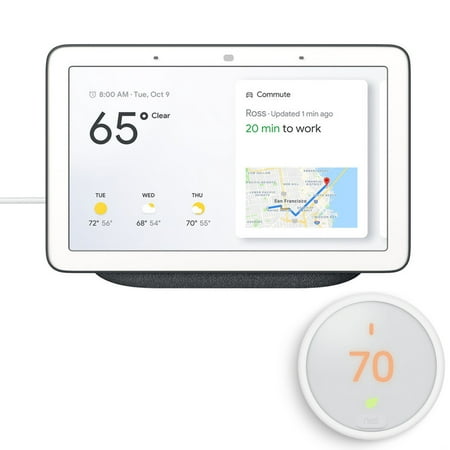 Google Home Hub with Google Assistant (GA00515-US) - Charcoal (6290306) with Nest T4000ES Learning Thermostat E