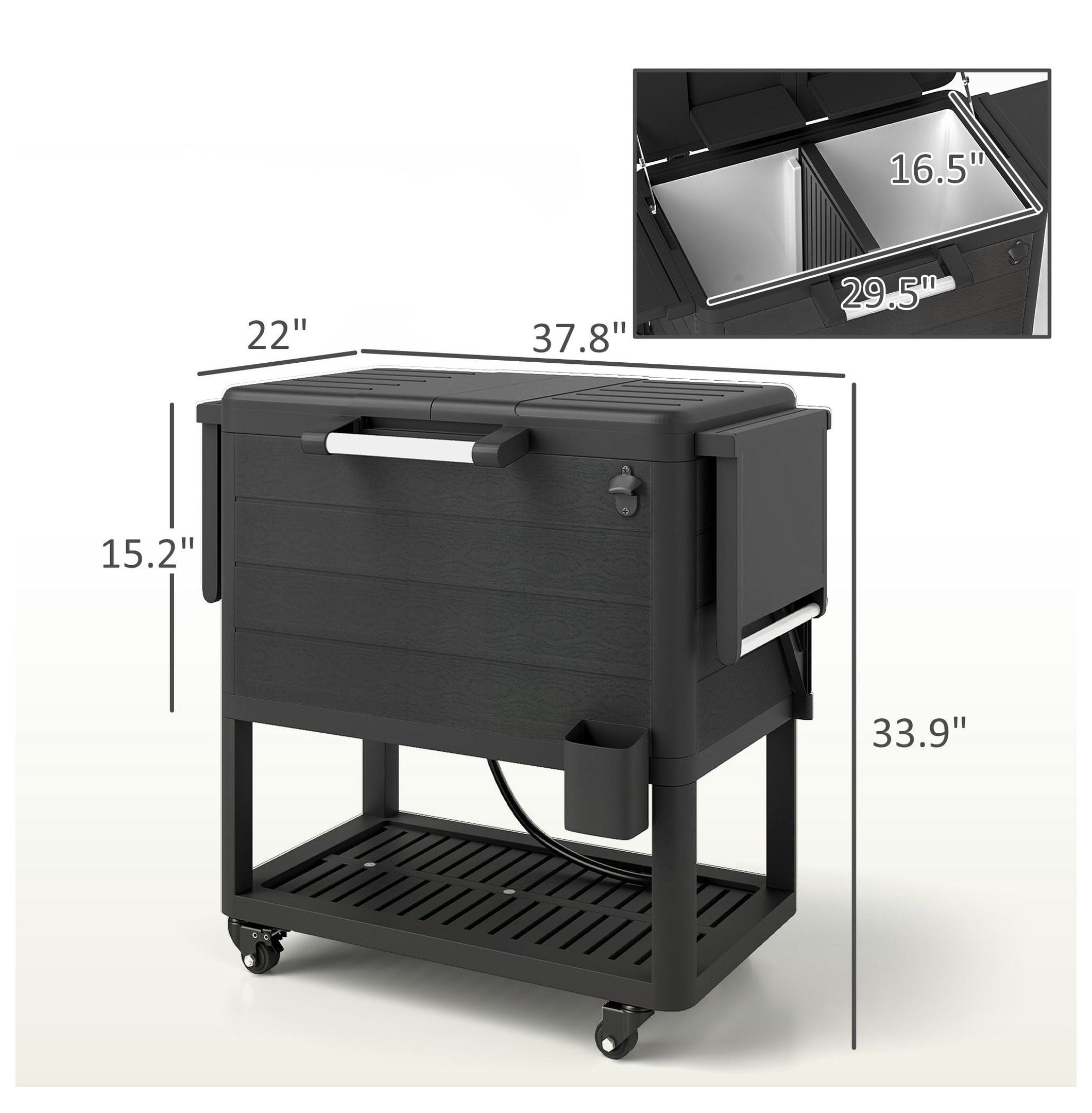 104 Quart Cooler Cart, Outdoor Rolling Ice Chest with Wheels