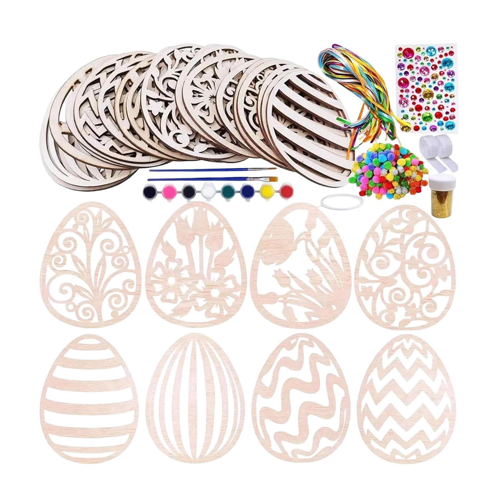 Dualoai 24 Pieces Easter Wooden Egg Cutouts Unfinished for Spring Easter Decorations