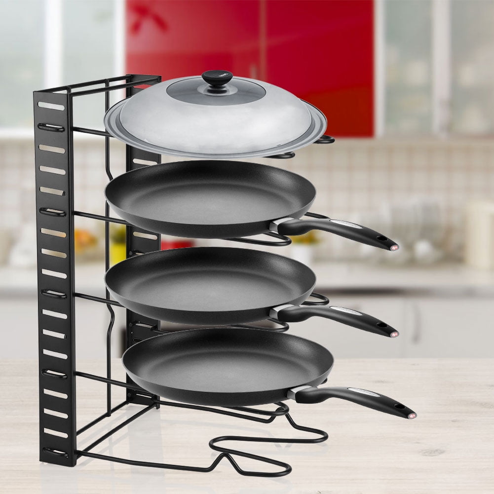 5 Tier Pan Lid Storage Rack Wall Mount Pot Cover Organizer Holder for Kitchen US 