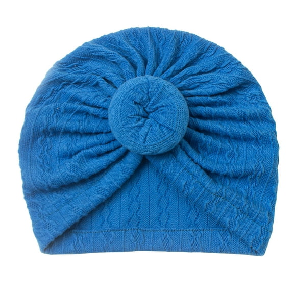 FAOWME Toddler Baby Boys Girls Solid Color Cap Beaniess Knotted Elastics Turban Hat Blue One Size