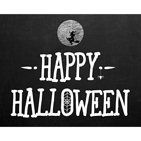 Happy Halloween Print Black and White Chalkboard Design Flying Witch Moon Spider Web Picture Wall Decoration Seasonal Poster